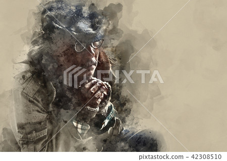 homeless man looking forward watercolor painting 42308510