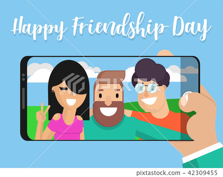 Selfie photo of friends against a background  42309455