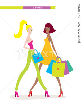 Beautiful young women with shopping bags isolated on white background 42310987