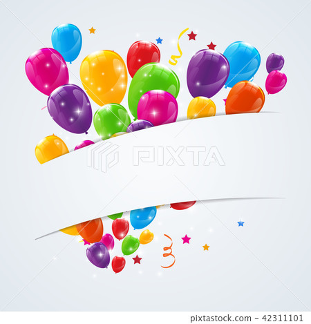 Color Glossy Happy Birthday Balloons Banner Background Vector Illustration Color Glossy Happy Birthday Balloons Banner Background Vector Illustration 42311101