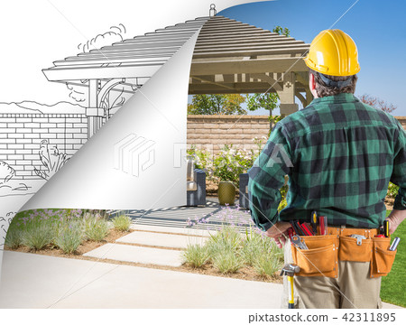 Contractor Facing Pergola Photo with Page Flipping to Drawing Be 42311895