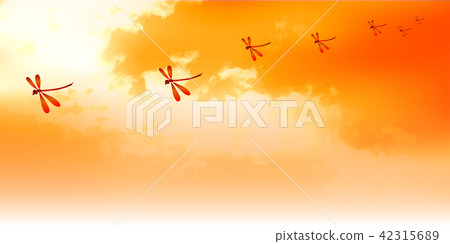 Red dragonfly autumn sky background 42315689
