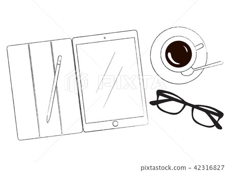 Men's business item tablet glasses coffee cup illustration 42316827