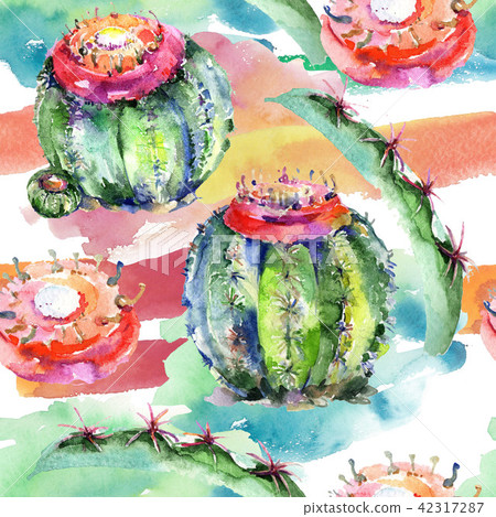 Wildflower green cactus. Floral botanical flower. Seamless background pattern. 42317287