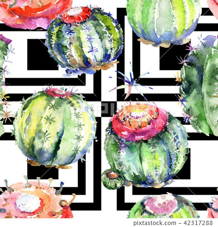 Wildflower green cactus. Floral botanical flower. Seamless background pattern. Wildflower green cactus. Floral botanical flower. Seamless background pattern. 42317288