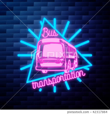 Vintage bus transportation emblem glowing neon Vintage bus transportation emblem glowing neon 42317864