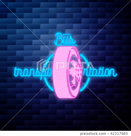 Vintage bus transportation emblem glowing neon 42317865