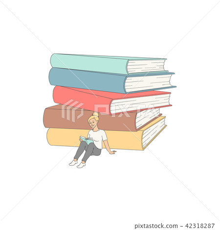 Vector Sketch Adult Woman Girl Reading Book Stock