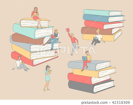 Vector flat adult people read books education set 42318309