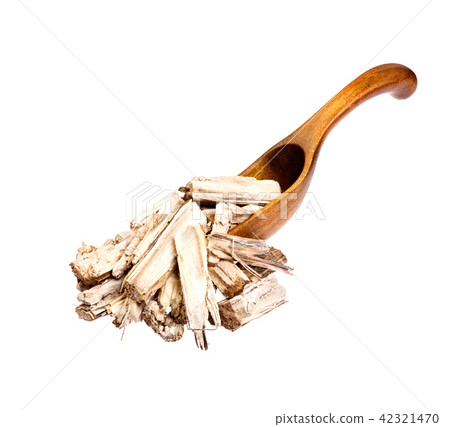 Dry Burdock on the wooden spoon. 42321470