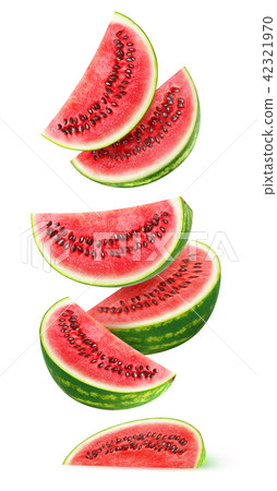 Isolated falling watermelon pieces 42321970