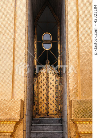 Golden mosaic tile wall and gate of Pagoda Bangkok Golden mosaic tile wall and gate of Pagoda Bangkok 42323194