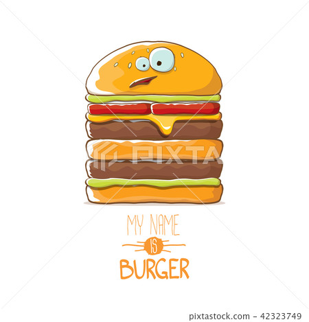 vector cartoon smiling big burger character with cheese, meat and salad icon isolated on white 42323749