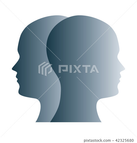 Janus face symbol made of gray silhouettes Janus face symbol made of gray silhouettes 42325680