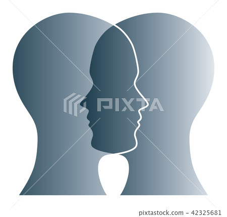 Overlapping gray silhouettes of two heads Overlapping gray silhouettes of two heads 42325681