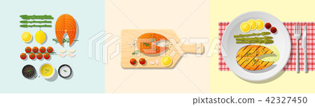 Set of salmon steak recipe 42327450