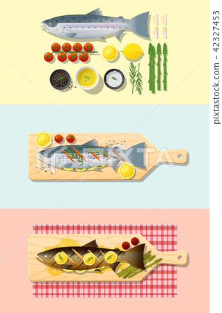 Set of salmon steak recipe 42327453