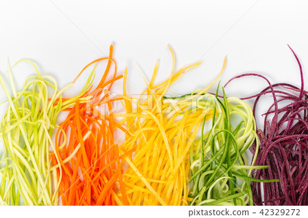 flat lay of mix red, yellow, orange carrots  42329272