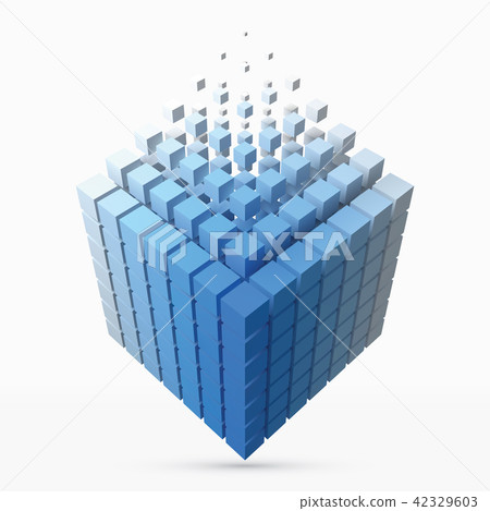big cube scructure dissolving to small cubes. 3d style vector illustration. 42329603