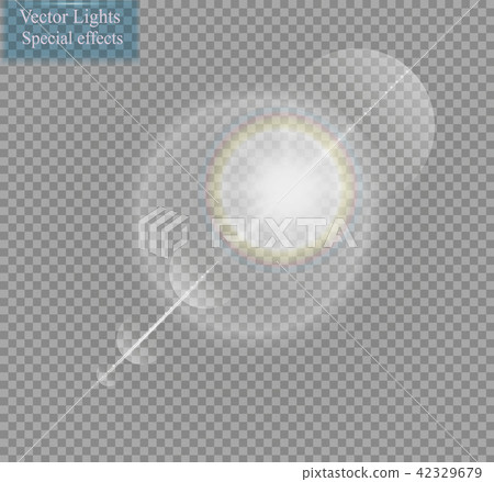 Vector transparent sunlight special lens flare light effect. Sun flash with rays and spotlight 42329679