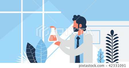 male researcher working glassware pharmaceutical industry chemistry laboratory room flat portrait 42331091