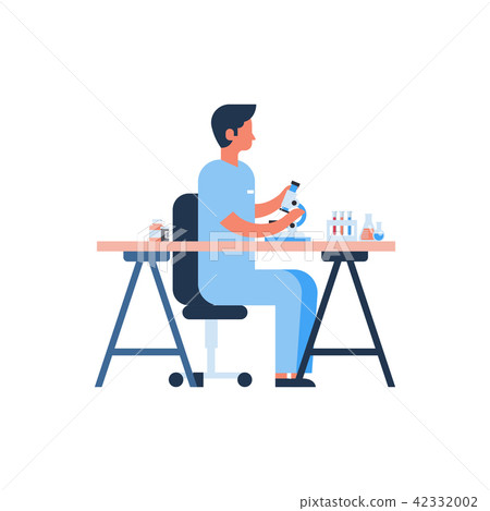 Male scientist working with microscope in laboratory doing research man making scientific 42332002