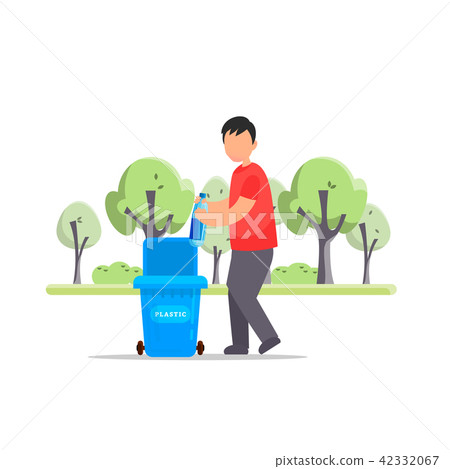 Man hand throws garbage into a plastic bottle 42332067