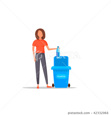 Woman hand throws garbage into a plastic bottle 42332068