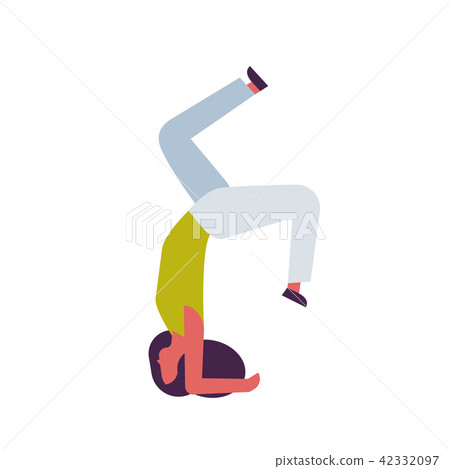woman doing yoga exercises upside down female cartoon character fitness activities isolated 42332097