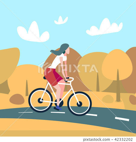 woman cyclotourisme autumn landscape background female sport activity cartoon character full length 42332202