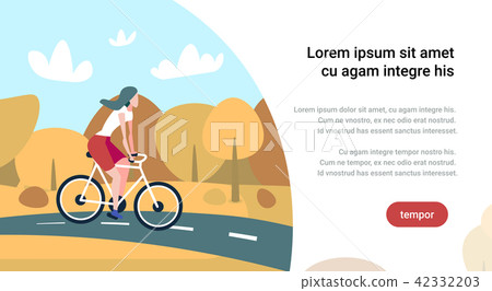 woman cyclotourisme autumn landscape background female sport activity cartoon character horizontal 42332203