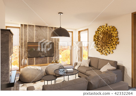 3d Render Modern Living Room Interior Design ภาพประกอบสต อก 3d Render Modern Living Room Interior
