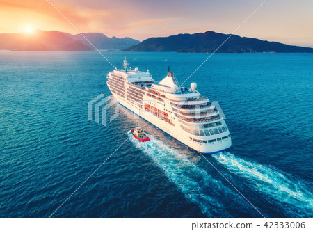 Aerial view of beautiful large white ship . sunset 42333006