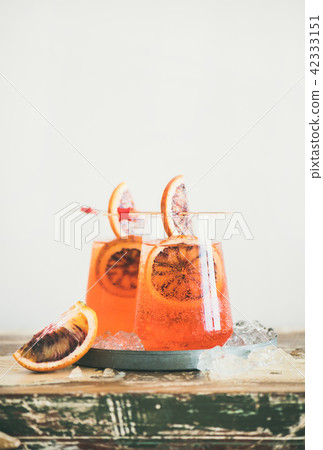 Aperol Spritz alcohol cocktail drink with blood orange and ice 42333151