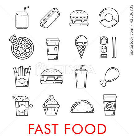 Vector fast food restaurant thin line icons Vector fast food restaurant thin line icons 42336735