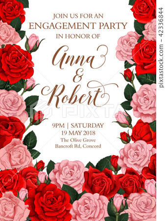Vector engagement invitation card of roses flowers 42336844