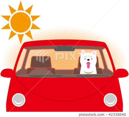 中暑的風險。狗被限制在車內。 中暑的風險。狗被限制在車內。 42338048