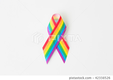 close up of gay pride awareness ribbon on white 42338526