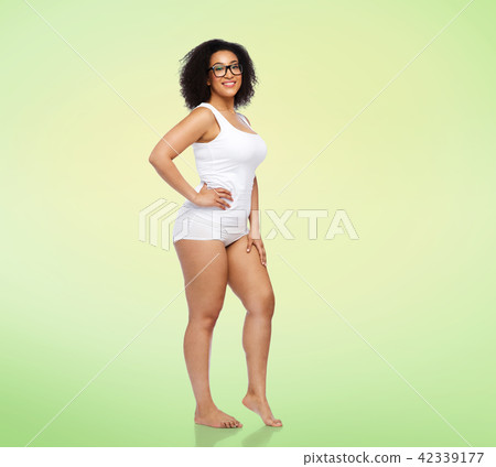 happy african american woman in white underwear 42339177