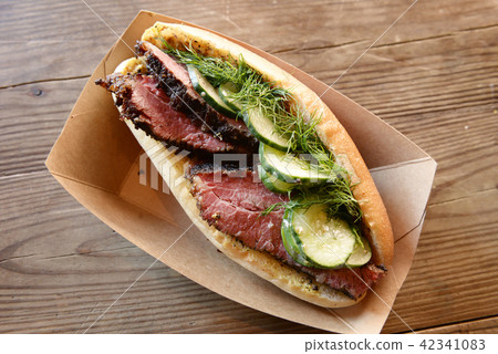 Pastrami sandwich steak sandwich New York cafe deli 42341083