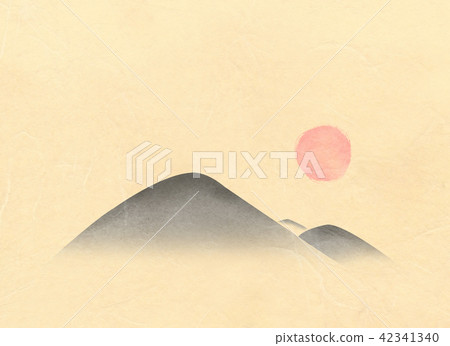 Korean traditional paper is painted with food, and the sun is floating on it. 42341340