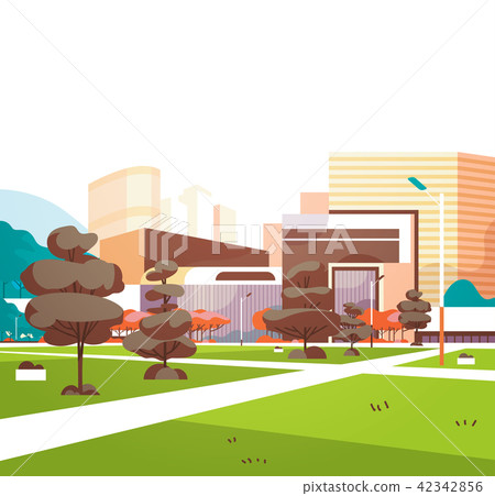 urban city park skyscraper buildings view... - Stock Illustration ...