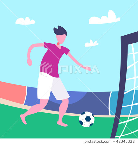 Football player kick ball stadium sport summer championship flat full length character 42343328
