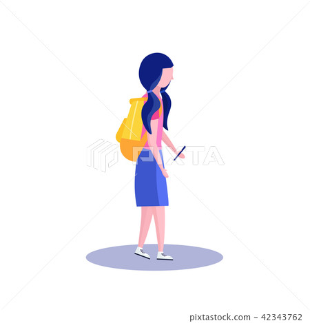 school girl profile isolated using smartphone female cartoon character full length flat 42343762