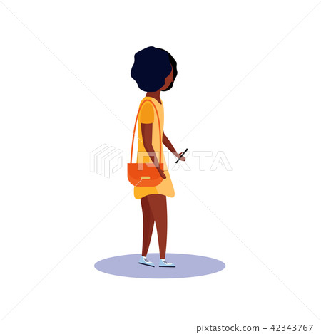 african american woman profile isolated using smartphone female cartoon character full length flat 42343767