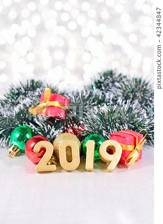 2019 year golden figures and Christmas decorations 2019 year golden figures and Christmas decorations 42344847