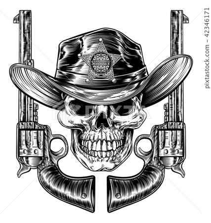 Sheriff Skull And Pistol Hand Guns 42346171