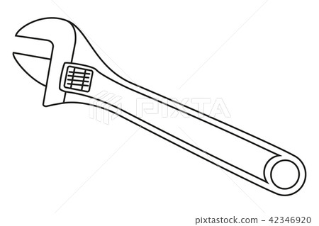 Line art black and white adjustable wrench 42346920