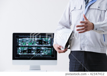 Construction Building Real Estate CAD Drawing Business Personal Computer Office Businessman Men 42347412