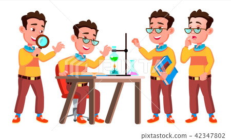 Boy Schoolboy Kid Poses Set Vector. High School Child. Caucasian, Kids, Positive. For Postcard 42347802